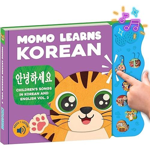 New! Learn Korean for Kids, Momo Learns Korean Vol. 3, Bilingual Korean Baby Book for Kids, Babies & Toddlers 1-3, Kids Board Book w/ Hangul, First Words & Songs, Language Toy for Preschoolers 0-3