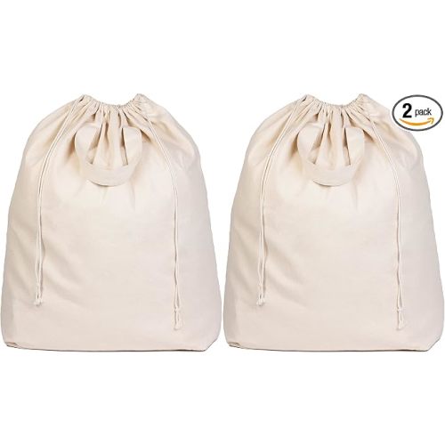 Canvas Laundry Bags - Extra Large, Heavy Duty, 100% Cotton Laundry Bag with Straps, Handles, and Drawstring - College Dorm Laundry Bag in XL Size - Washable, Foldable Laundry Basket Liner (2 Pack)