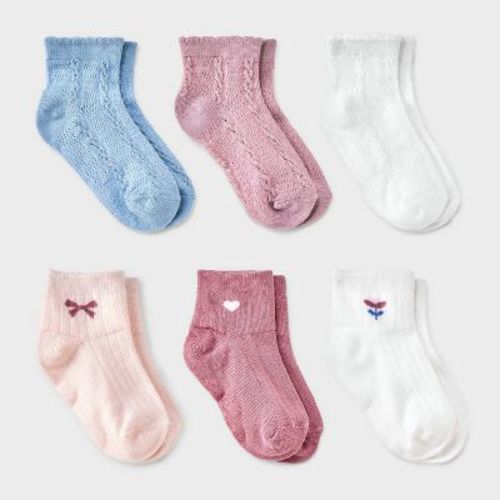 Baby Girls' 6pk 'Tulip' Low-Cut Socks - Cat & Jack™ 12-24M: Midweight Knit, Rib Cuffs, Classic Jacquard Pattern
