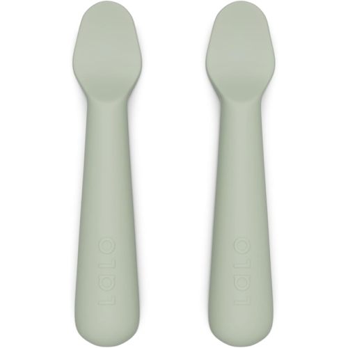 Lalo Little Spoon Set - 2 Piece Baby Spoons Set for Infants & Babies - Made From Food Grade Silicone Dishwasher Safe - Baby Feeding Essentials for Early Stage Mealtime - Sage