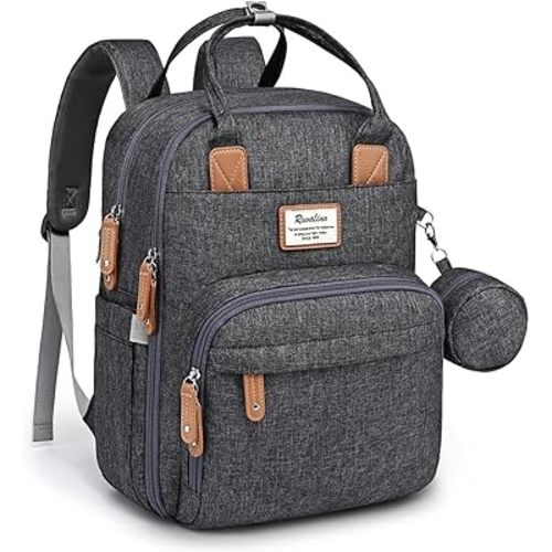 RUVALINO Diaper Bag Backpack, Multifunction Travel Pack Maternity Baby Changing Bags, Large Capacity, Waterproof, Black