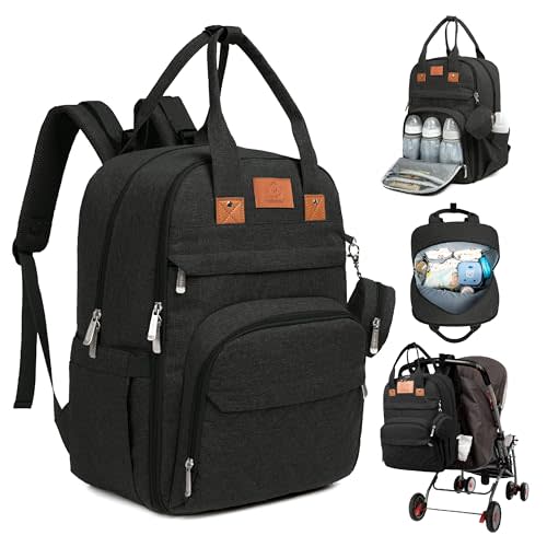 KeaBabies Diaper Bag Backpack - Large Baby Diaper Bag with Changing Pad, Baby Boy, Girl, Travel Backpack for Mom and Dad, Waterproof, Multi Function Durable (Trendy Black)
