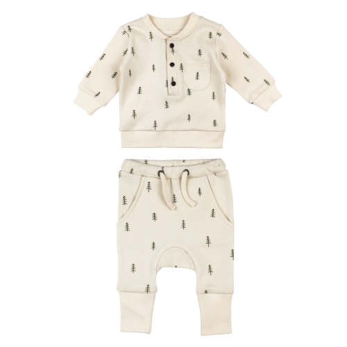 Buttercream Tree | Organic Henley Sweatshirt & Jogger Set | 6-9 months