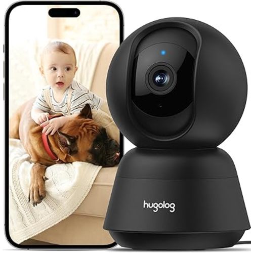 Hugolog 2K 3MP Indoor Pan/Tilt Security Camera with Auto-Focus,Ideal for Baby Monitor/Pet Camera/Home Security,Starlight Color Night Vision,Human/Pet AI,US Cloud,Compatible with Alexa