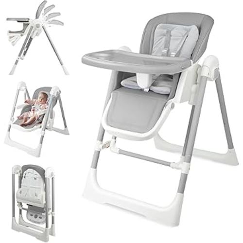 High Chairs for Babies and Toddlers Convert to Baby Swings Foldable High Chair Adjustable Convertible with Reclining Seat & Leg Rest, 3-in-1 with Tool-Free Assembly (Grey)