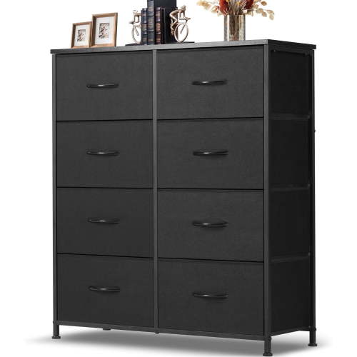 8 Drawer Dresser, Tall Chest Of Drawers Nightstand Storage Tower Storage Dresser Fabric Dresser With Wood Top for Living Room, Bedroom, Hallway