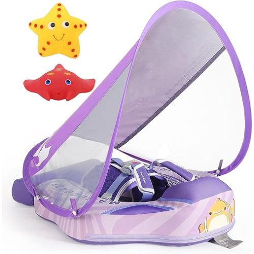 Mambobaby Float with Canopy Size Improved Non Inflatable Infant Pool Float Smart Mambo Float Swim Trainer Add Tail Baby Swim Float Mambo Baby Float Solid Air Free Water Waist Swimming Ring