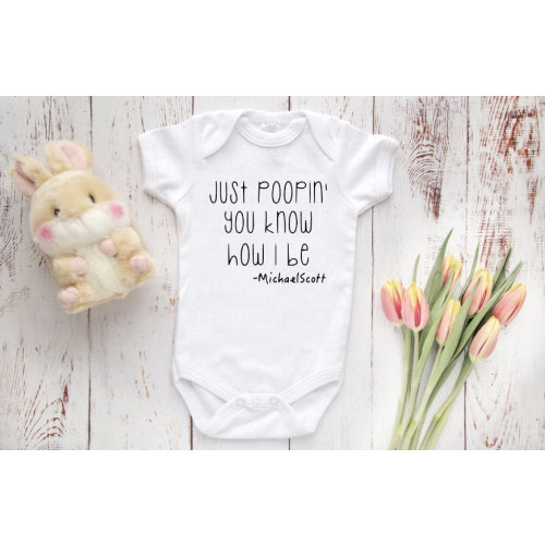 THE OFFICE Gerber Brand Premium Onesie® Just Poopin, The Office Michael Scott, The Office Baby Clothes, Funny Baby Clothes, TV Show Unisex