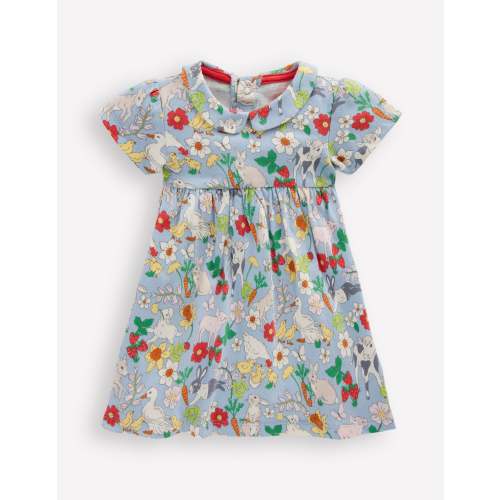 Jersey Peter Pan Collar Dress-Misty Blue Spring Meadow