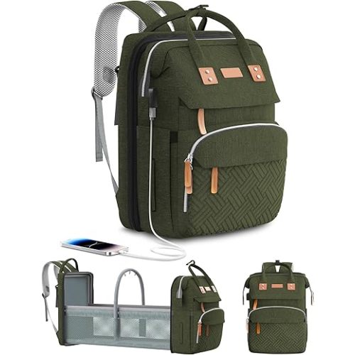 Diaper Bag Backpack with Changing Station, Large Diaper Bag, Baby Bag, Multifunctional Diaper Bag, ArmyGreen