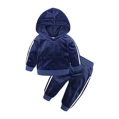 Kids Tales Boys Girls 2Pcs Velvet Hooded Tracksuit Toddler Kids Fleece Hoody Top + Sweatpants Sweatsuit Outfits Set