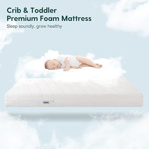 BABELIO Breathable Crib Mattress, Dual-Sided Memory Foam Toddler Mattress, Waterproof Baby Mattresses for Crib and Toddler Bed, Removable and Machine Washable Mattress Cover, 52" x 27" - Cloud 1