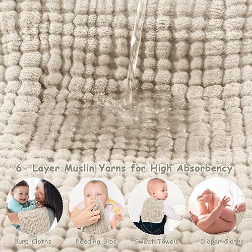 Looxii Muslin Burp Cloths 6 Pack 100% Cotton Muslin Cloths Large 20''x10'' Extra Soft Absorbent Burping Cloth for Baby Boys and Girls (Apricot)
