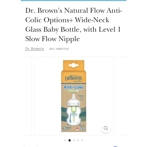 Dr. Brown's Natural Flow Anti-Colic Options+ Wide-Neck Glass Baby Bottle, with Level 1 Slow Flow Nipple