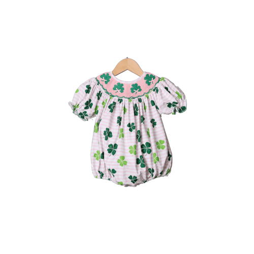 Smocked Pink Clover Bishop Bubble