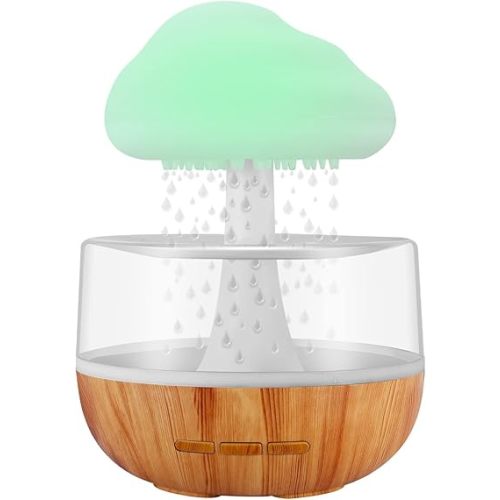 Weljoy Zen Raining Cloud Night Light Aromatherapy Essential Oil Diffuser Micro Humidifier Desk Fountain Bedside Sleeping Relaxing Mood Water Drop Sound (White) (White)