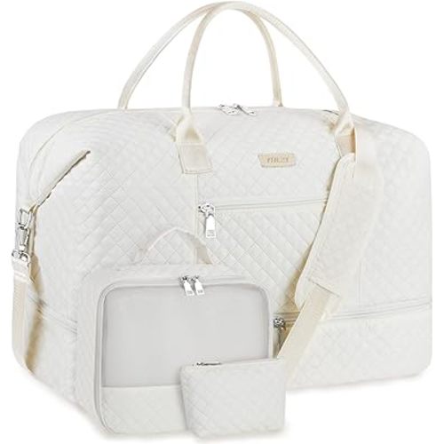 Weekender Bag for Women, Travel Duffel Bag Carry On Overnight Bag with Shoe Compartment Large Nylon Travel Weekend Tote Bag