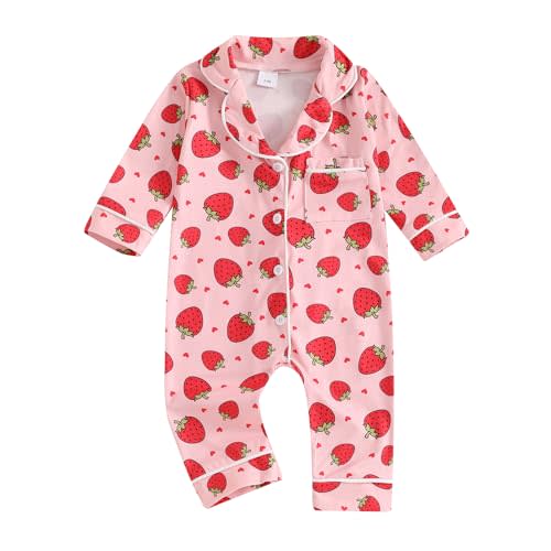 Balaflyie Baby Girl Button Down Pajamas Romper One-Piece Jumpsuit Long Sleeve Sleeper Infant Sleepwear