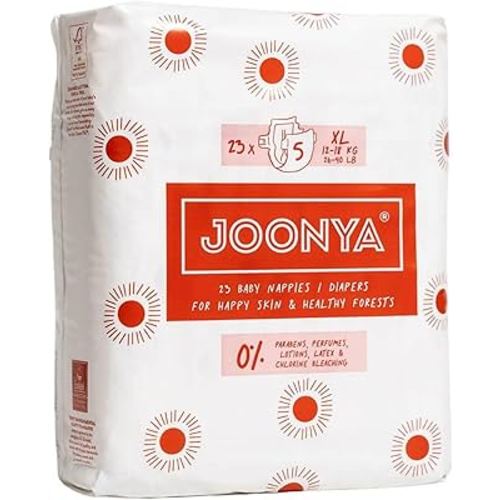 Joonya Baby Diapers, Size 5 XL (26-40 lb) - 1 Bag of 23 - **New Range** - NonToxic, Eco-Friendly, Ultra Slim, Overnight Use - Made in Denmark