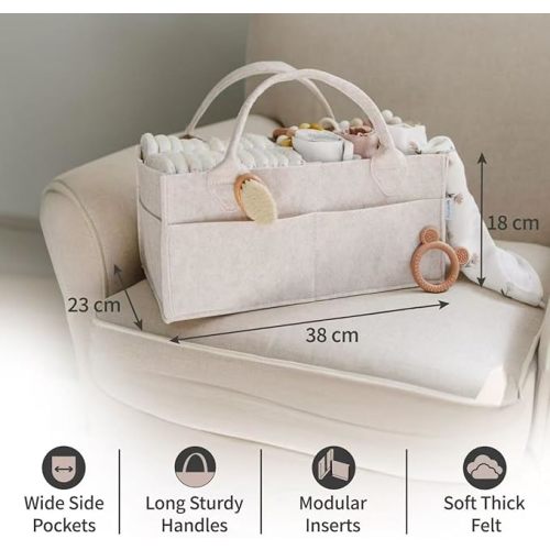 PUTSKA Baby Diaper Caddy Organizer - Nursery Storage Basket for Diaper Station, Baby Basket Shower Gift List and Registry Must-Have, Newborn Essentials, Nursery Decor for Boy or Girl - Mocha, Large