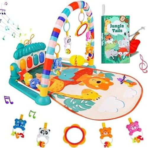 VZO Baby Gym Play Mat, Infant Play Mat and Activity Gym, Baby Play Piano Gym, Musical Activity Center for Baby, Play Mats for Babies and Toddlers, Tummy Time Mat Toys 0-3-6-12 Months(Green)