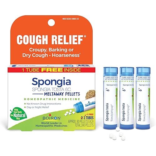 Boiron Spongia Tosta 6C Homeopathic Medicine for Dry Cough, Croupy, Barking, or Hoarseness - 3 Count (240 Pellets)