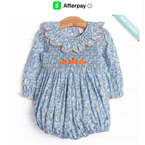 Pumpkin Posy Smocked Bubble, Blue – Stitchy Fish