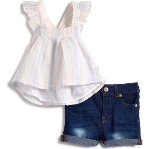 Ruffle Babydoll Top & Denim Shorts Set