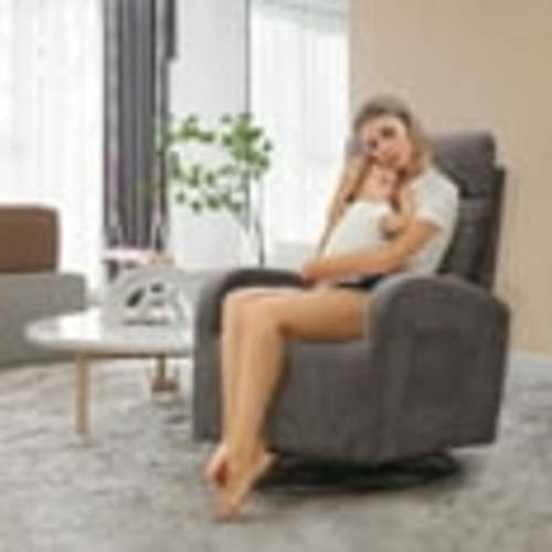 Muumblus Swivel Glider for Nursery, Indoor Comfy Rocking Chair with Comfortable Headrest and Lumbar Pillow, Dark Gray Velvet