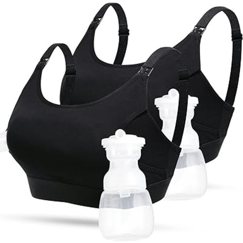 Lupantte Hands Free Pumping Bra for Women 2 Pack, Supportive Comfortable Breast Pump Bra with Pads, All Day Wear Pumping and Nursing Bra in One Breast Pump for Medela, Spectra, etc. (XX-Large)