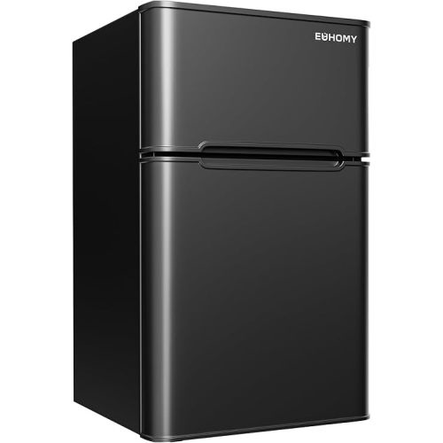 EUHOMY Mini Fridge with Freezer, 3.2 Cu.Ft Mini Refrigerator, Dorm Fridge with 2 Door For Bedroom/Apartment/Office-Food Storage Cooling Drink, Black