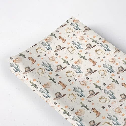 Western Theme Baby Changing Pad Cover,Unisex West Cactus Hats Stars Nursery Diaper Changing Table Pad Mat Sheet for Boys Girls-16x32