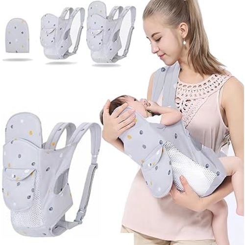 4-in-1 Baby Carrier Newborn to Toddler, Infant Carrier Ergonomic Adjustable Holder Portable Convertible Front and Back Backpack Carry for Infants Toddlers Babies 8-45 Pounds (Beige)