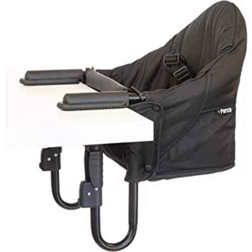 guzzie+Guss Perch Clip On Table Chair – Easy and Secure Setup for Travel (Including Restaurants, Picnics), at Home (Kitchen Islands, Dining Tables) with Machine Washable Fabric, Black