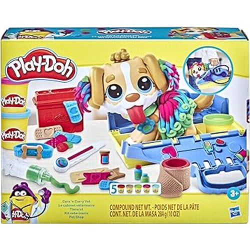 Play-Doh Care 'n Carry Vet Playset for Kids 3 Years and Up with Toy Dog, Storage, 10 Tools, and 5 Modeling Compound Colors, Non-Toxic