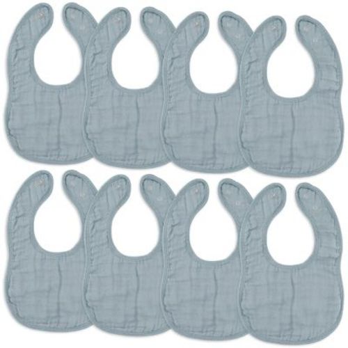 Muslin Cotton Baby Bibs, 8 Pack, Adjustable Size with Easy Snaps, Soft and Super Absorbent, Washable and Reusable By Comfy Cubs, Color: Pacific blue