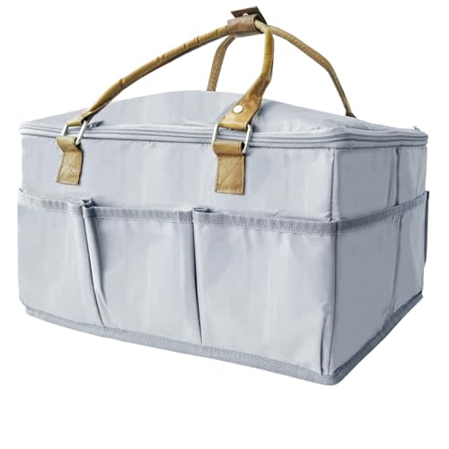 NULTRUMA Diaper Caddy Organizer with Lid & Changing Mat - Portable Large Grey Nursery Storage Bin for Changing Table, Car, Travel | Includes Zip-Top Cover | Newborn Essentials Must-Have