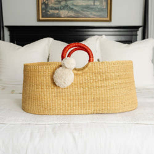 African Moses Basket Cognac Circle Handle