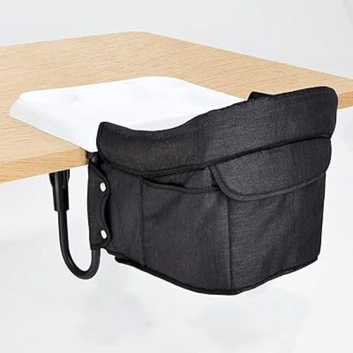 Portable Hook On High Chair for Babies & Toddlers, 6-36 Months, Collapsible Design, Fits Tables 0.8" to 3.5" Thick, Easy to Clean, with Travel Bag (Black)