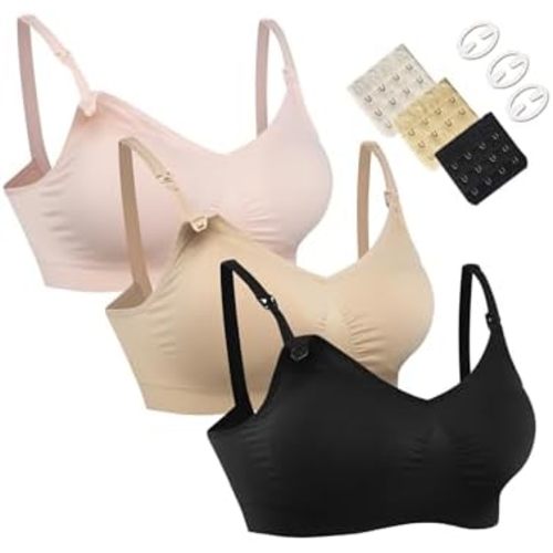 HOFISH 3PACK Full Bust Seamless Nursing Maternity Bras Bralette S-XXL with Extra Bra Extenders & Clips