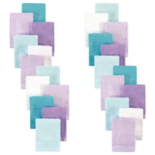Hudson Baby Infant Girl 24pc Rayon From Bamboo Woven Washcloths, Purple Mint, One Size