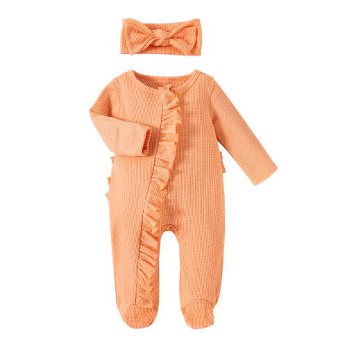 Newborn Baby Girl Boy Footies Onesie Ribbed Waffle Romper 3M 6M 12M Long Sleeve Zippers Ruffle Jumpsuit Fall Winter Clothes