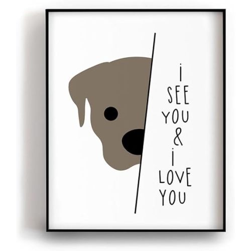 Brown Pitbull Dog Kids Room Wall Art Print, I See You And I Love You Nursery Wall Décor, Neutral Baby Room, Family Pet Artwork (11x14" Unframed Print)