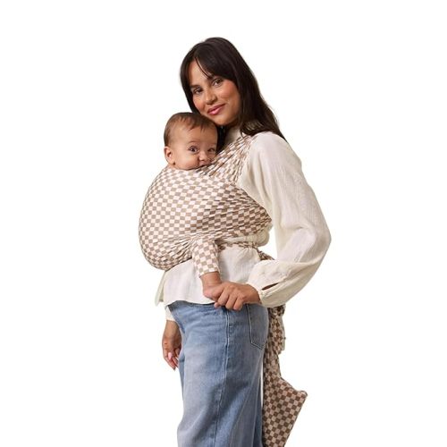 Solly Baby Wrap, Buttery-Soft Baby Carrier Newborn to Toddler 8-25 Lbs., Lightweight & Hands-Free Infant Wrap, Breathable Carrier, Baby Wearing & Postpartum Essential, New Mom Gift, Almondine Chequer