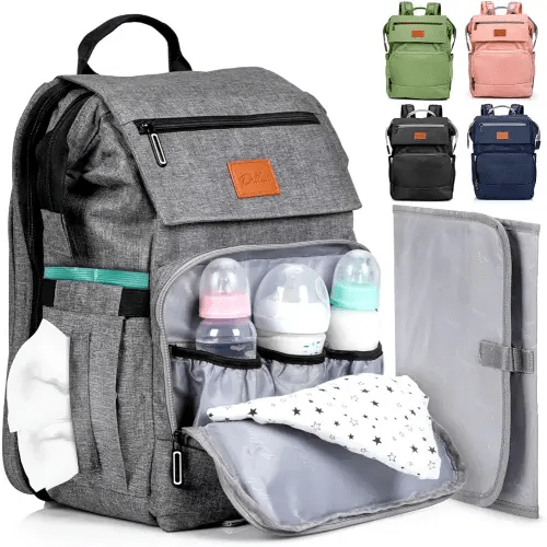 PILLANI Baby Diaper Bag Backpack - Grey Classic, Unisex, 17" x 12" x 9" - Spacious Diaper Backpack for Baby Essentials, Newborn Registry