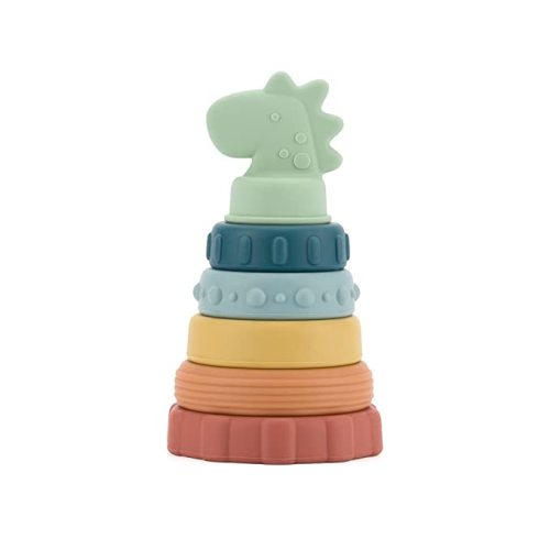 Itzy Ritzy – Silicone Stacking & Teething Toy; Features 6 Stacking Rings Made of Food Grade Silicone; Each Ring is Numbered and Includes Multiple Textures; Unicorn - Dinosaur