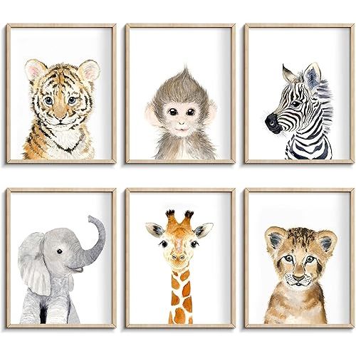 Nursery Baby Room Wall Art Decor, Jungle Nursery Baby Animal of Tiger Lion Elephant Decorations, Nursery Safari Cute Animal Decor for Baby Bedroom
