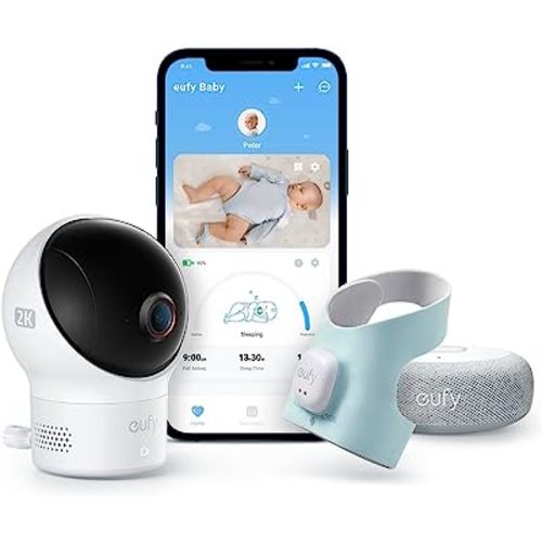 eufy Baby Smart Sock Baby Monitor with 2.4 GHz Wi-Fi, Track Sleep Patterns, Naps, Heart Rate, and Blood Oxygen Levels, 2K Camera, AI Cry Detection, Pan and Tilt, No Monthly Fee