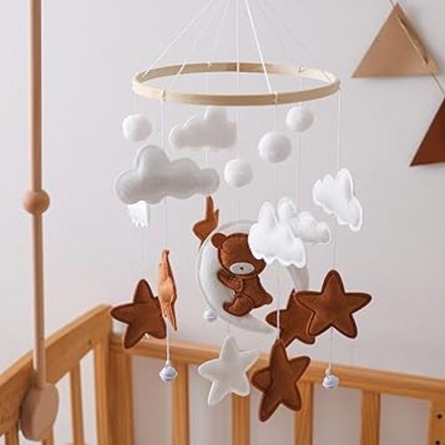 Baby Crib Mobile, Bear Mobile for Crib, Crib Mobile for Boys and Girls, Boho Nursery Decor, Baby Bedroom Hanging Decoration，