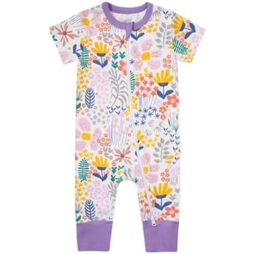Teach Leanbh Toddler Baby Boys Girls Footless Pajamas Cotton 2 Way Zipper Printing Short Sleeve Romper Sleep and Play
